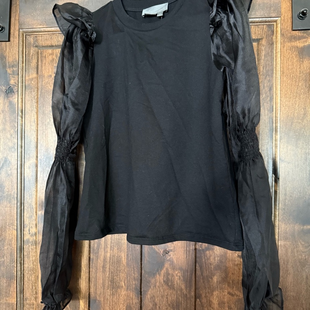 Anthropologie Black Ruched Crop Blouse